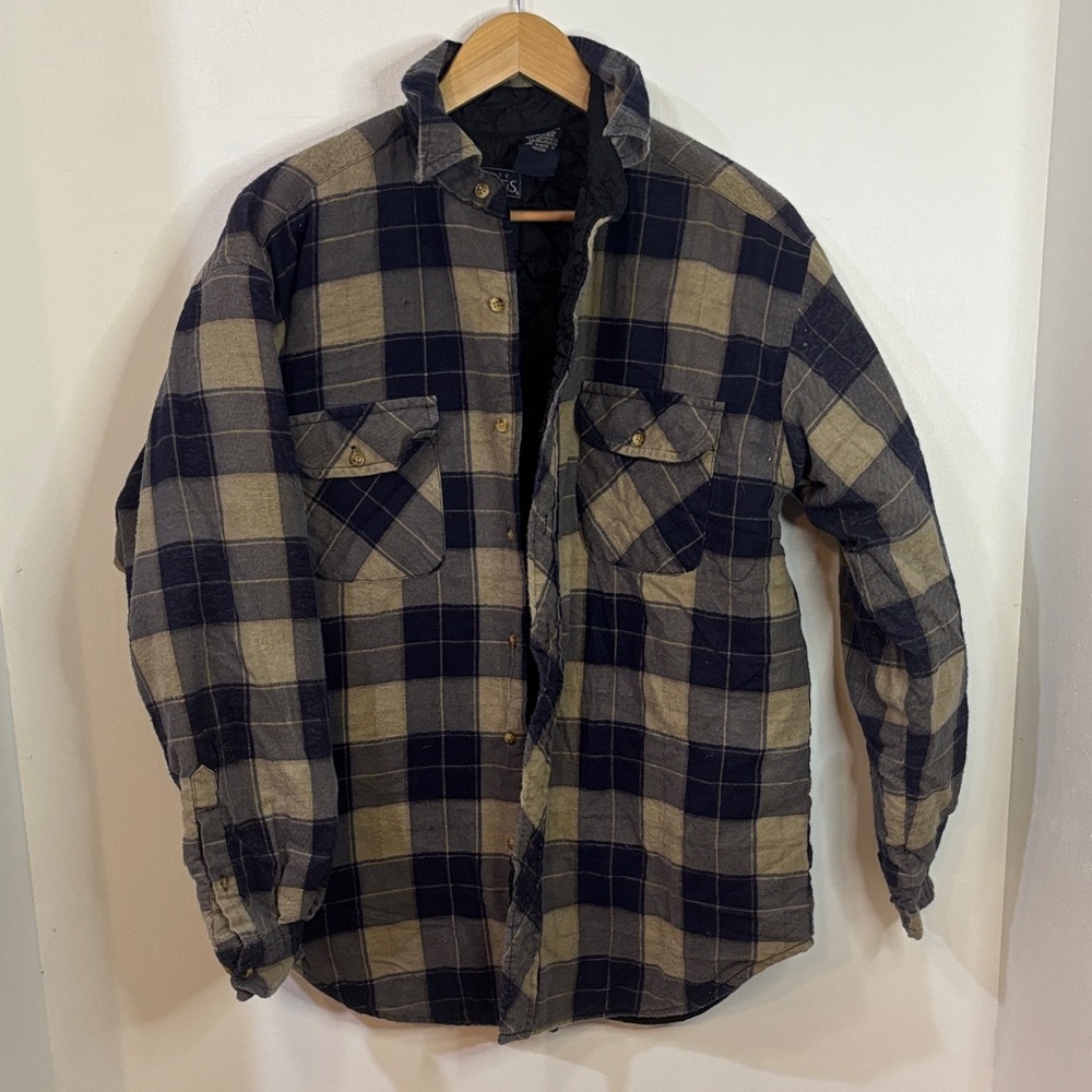 Vintage Men's Plaid Jacket Basic Editions  - Navy and Tan